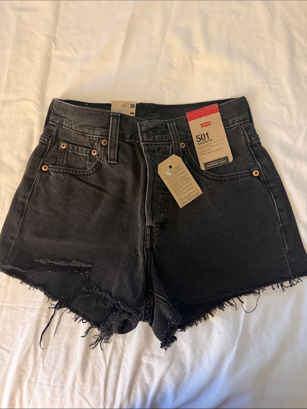 NWT Levi's Black Distressed High-Rise Jean Shorts